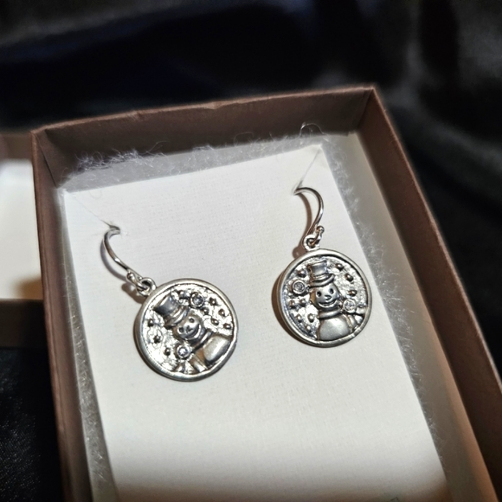 Silpada retired sterling silver Frosty snowman Christmas earrings BNIB giftable